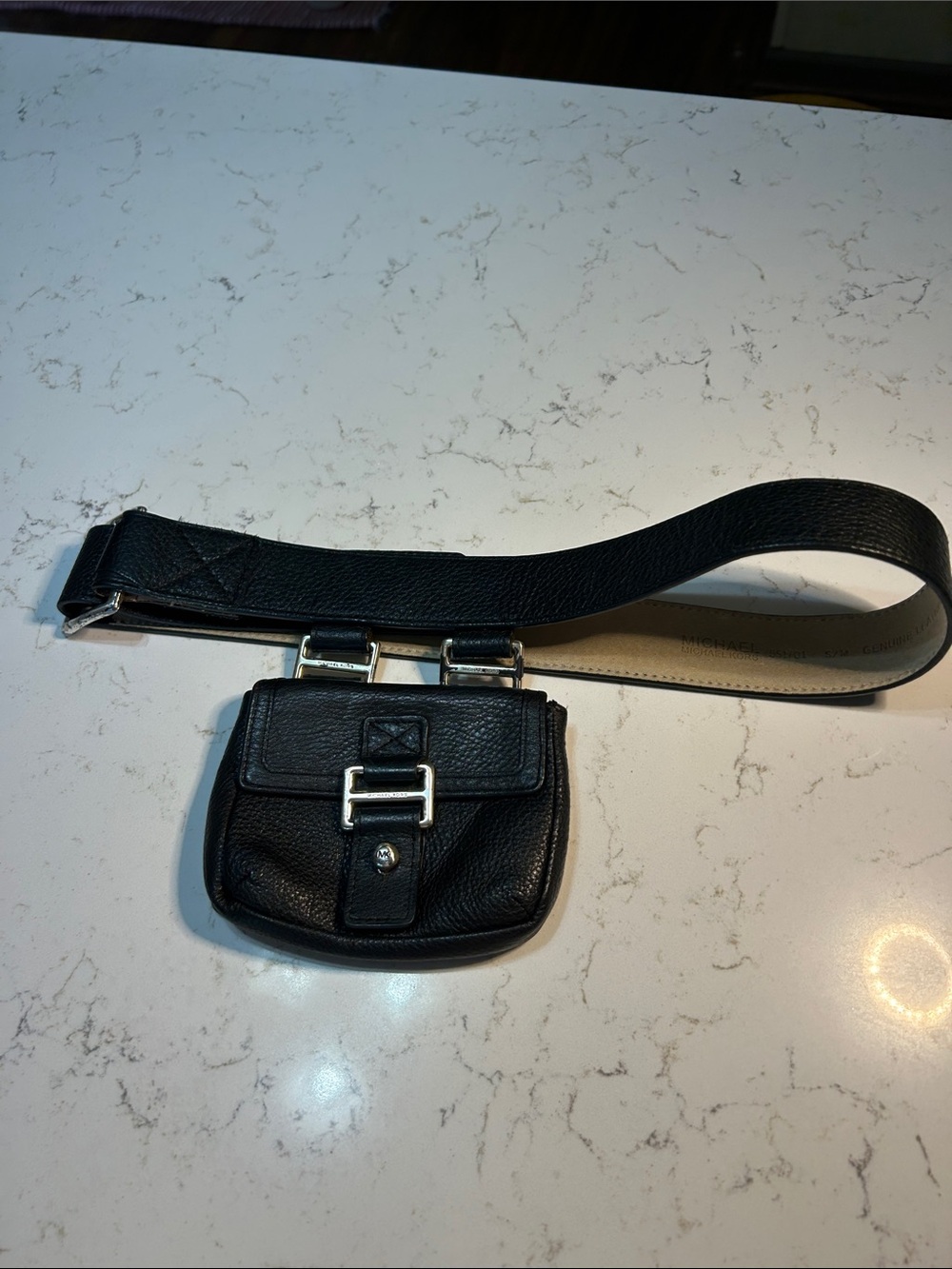 Michael Kors Black Leather Belt with Small Pouch